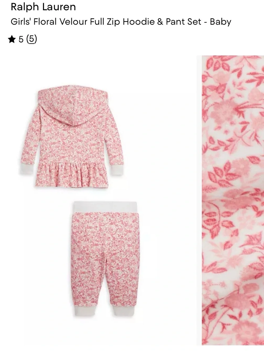 Ralph Lauren Terry Pink Floral Hoodie & Jogger Set 6m